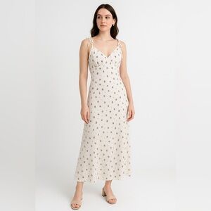 Simple Retro White Floral Slip Maxi Dress LARGE Shoulder Ties